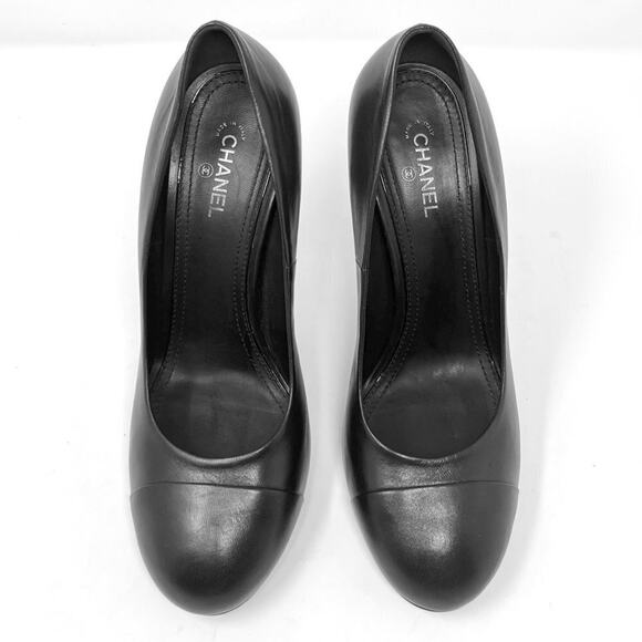 Chanel Black Leather Quilted Silver Metal Heel Pumps Classic Size 39.5 EU - Picture 4 of 11